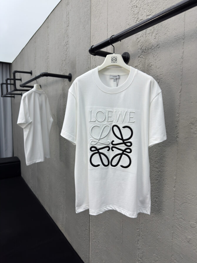 LOEWE black and white embroidered letter short sleeves - Image 2